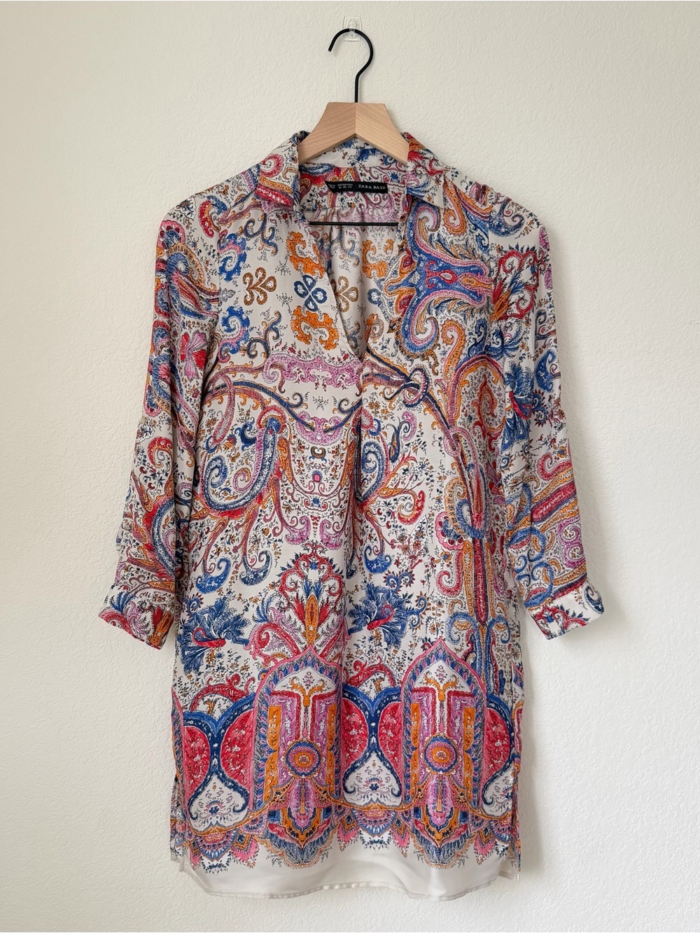Zara Womens Shirt Dress Multicolor Paisley Long Sleeve Size XS